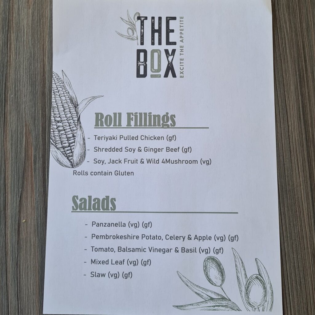 The Box Event Catering Sample Menu